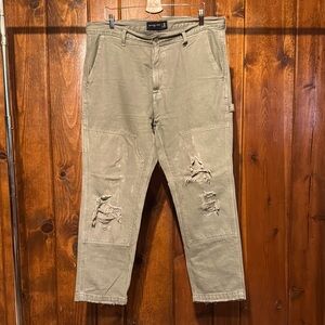 Abercrombie & Fitch Sage Green Carpenter Jeans Distressed Relaxed Fit